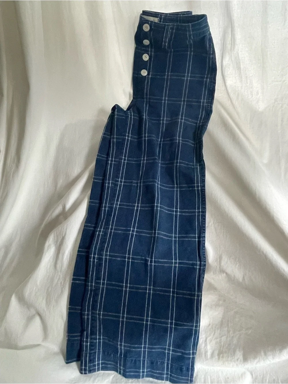Madewell indigo plaid Tall Wide-Leg Crop Pants -  28 inseam  New - button tags